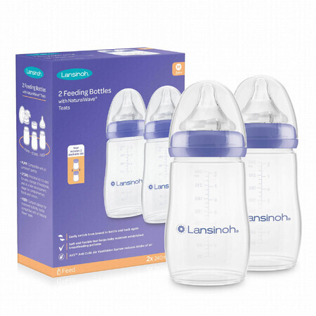 Lansinoh, NaturalWave medium flow speenfles, 2 x 240 ml