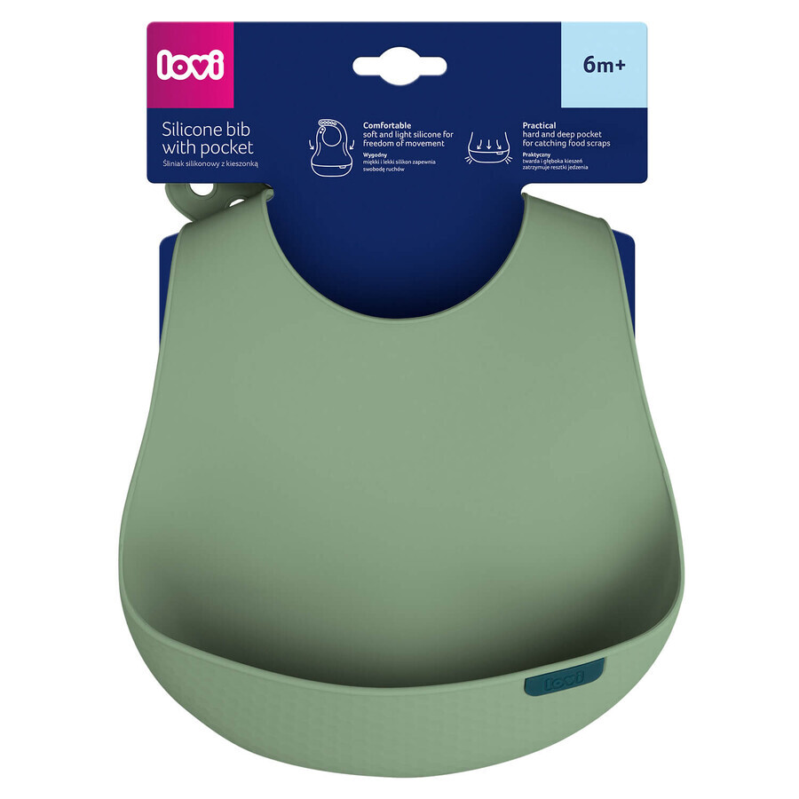 Lovi, silicone bib with pocket, pistachio, 1 pc