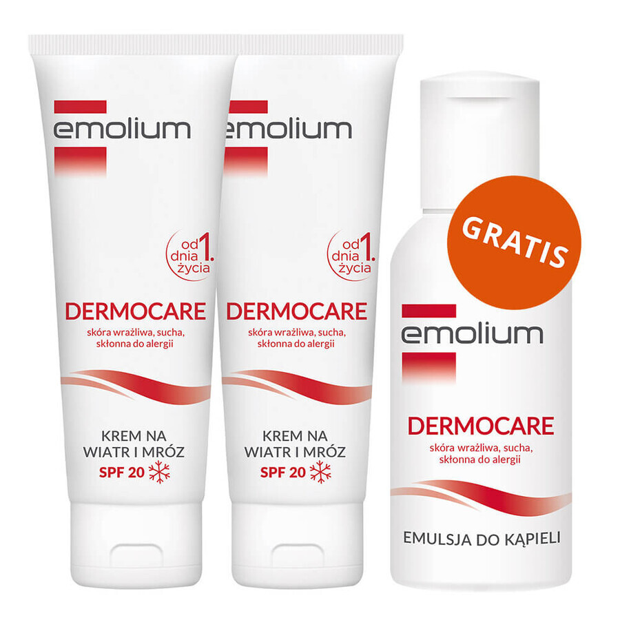 Set Emolium Dermocare, crème contre le vent et le gel, dès le premier jour, SPF 20, 2 x 75 ml + émulsion de bain, 50 ml gratuit