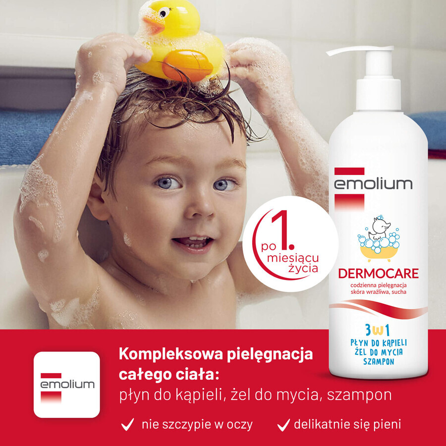 Emolium Dermocare 3-in-1 set, badlotion, wasgel en shampoo, na 1 maand, 2 x 400 ml + bademulsie, 50 ml gratis