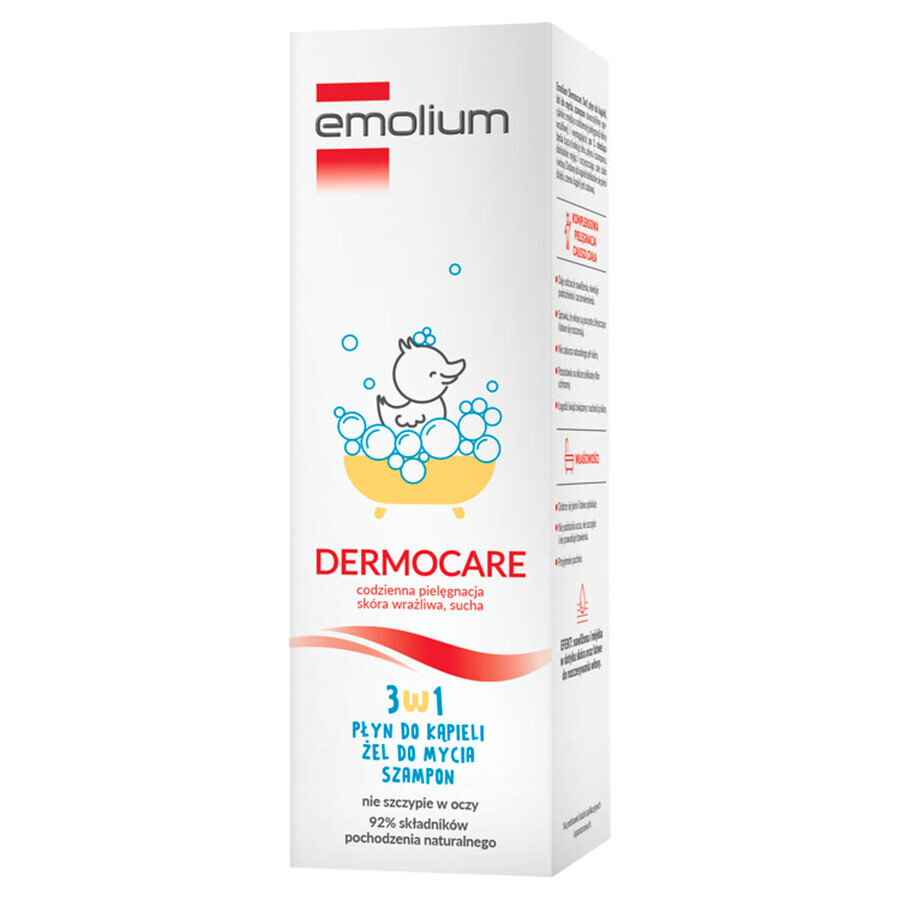 Emolium Dermocare 3-in-1 set, badlotion, wasgel en shampoo, na 1 maand, 2 x 400 ml + bademulsie, 50 ml gratis