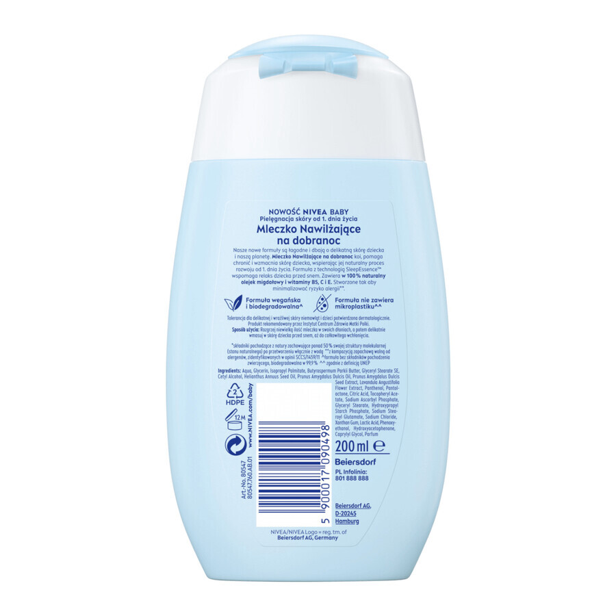 Nivea Baby, lait hydratant pour le coucher, dès le premier jour, 200 ml