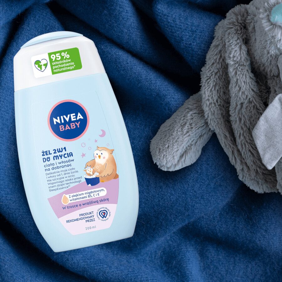 Nivea Baby, gel de curățare 2 în 1 pentru corp și păr înainte de culcare, din prima zi, 200 ml