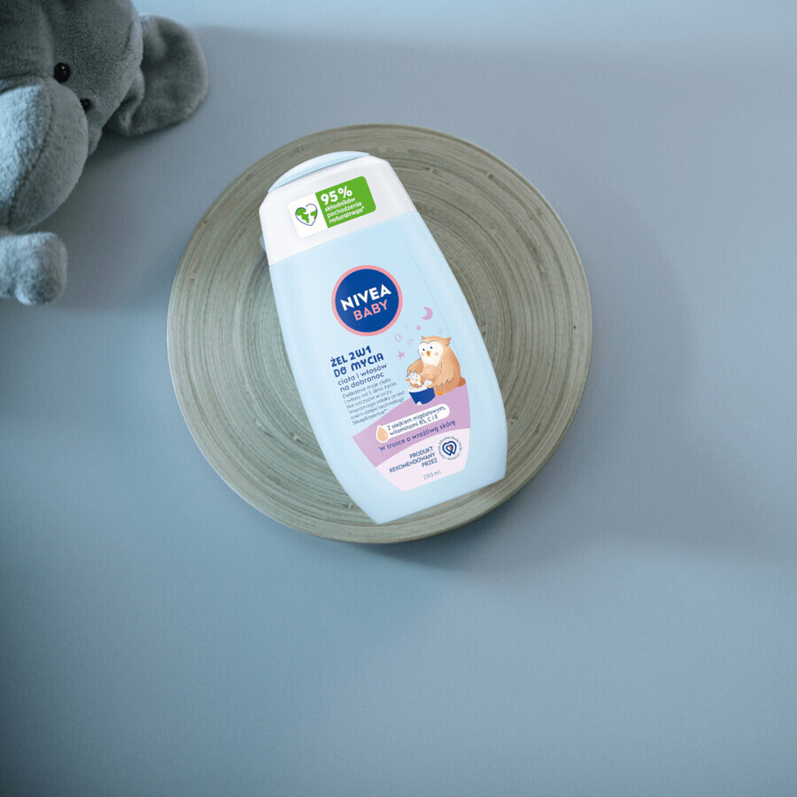 Nivea Baby, gel de curățare 2 în 1 pentru corp și păr înainte de culcare, din prima zi, 200 ml