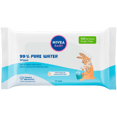 Nivea Baby 99% Acqua Pura, salviette umidificate biodegradabili, 57 pezzi