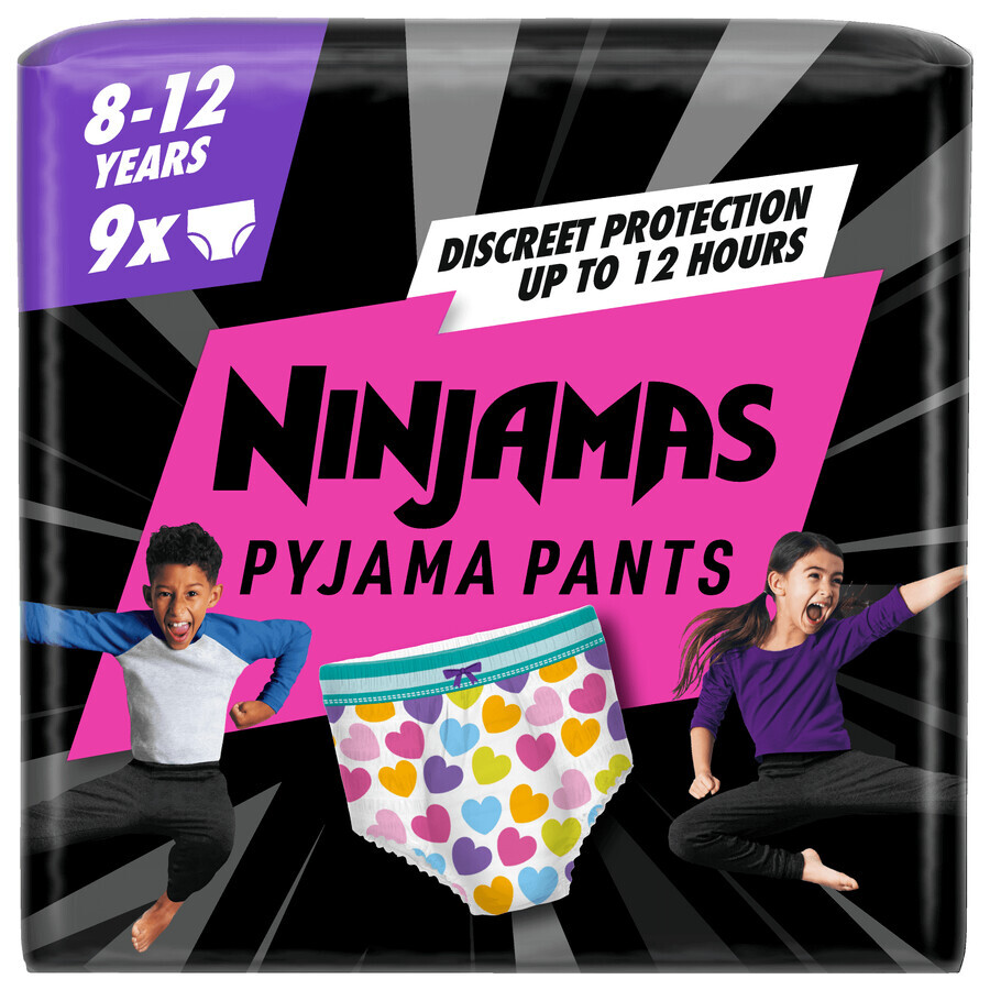 Pampers Ninjamas Pantaloni pijama, scutece pentru fete. 8-12 ani, 27-43 kg, 9 buc