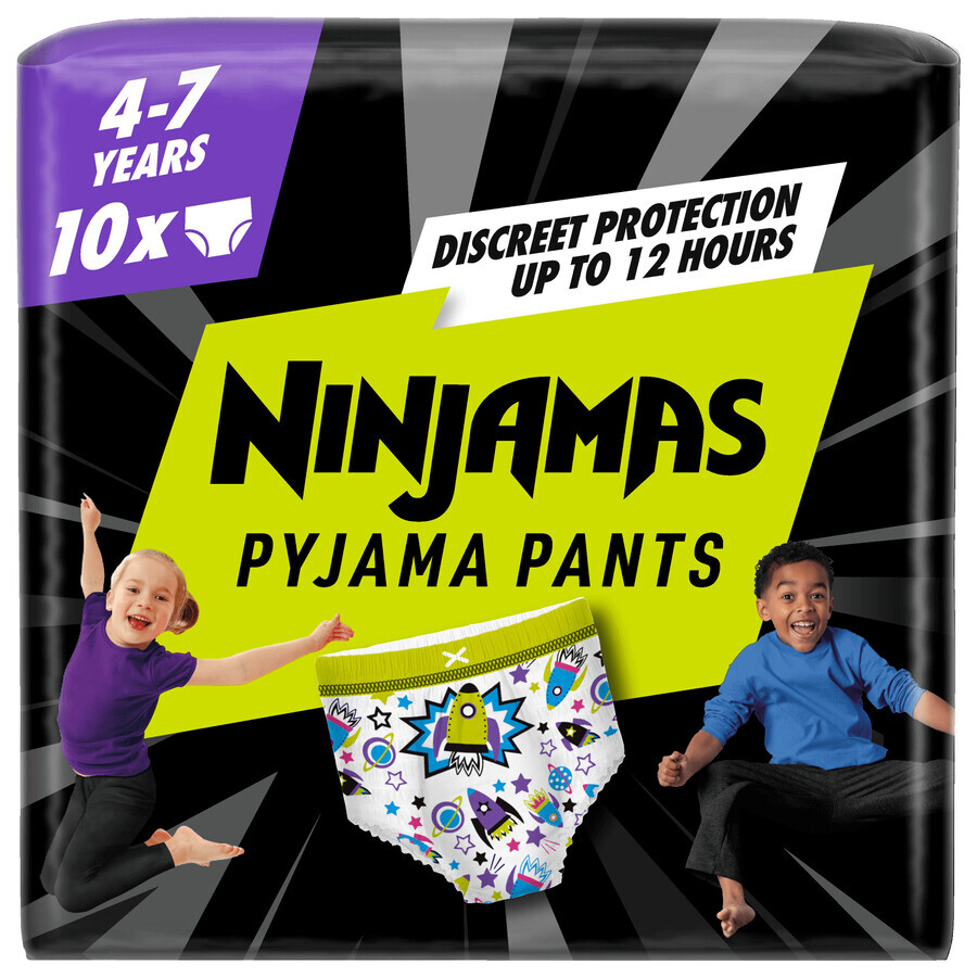 Pampers Ninjamas Pantaloni pijama, scutece pentru băieți, 4-7 ani, 17-30 kg, 10 buc