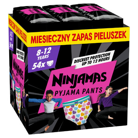 Pampers Ninjamas Pantaloni pijama, scutece pentru fete, 8-12 ani, 27-43 kg, 54 bucăți