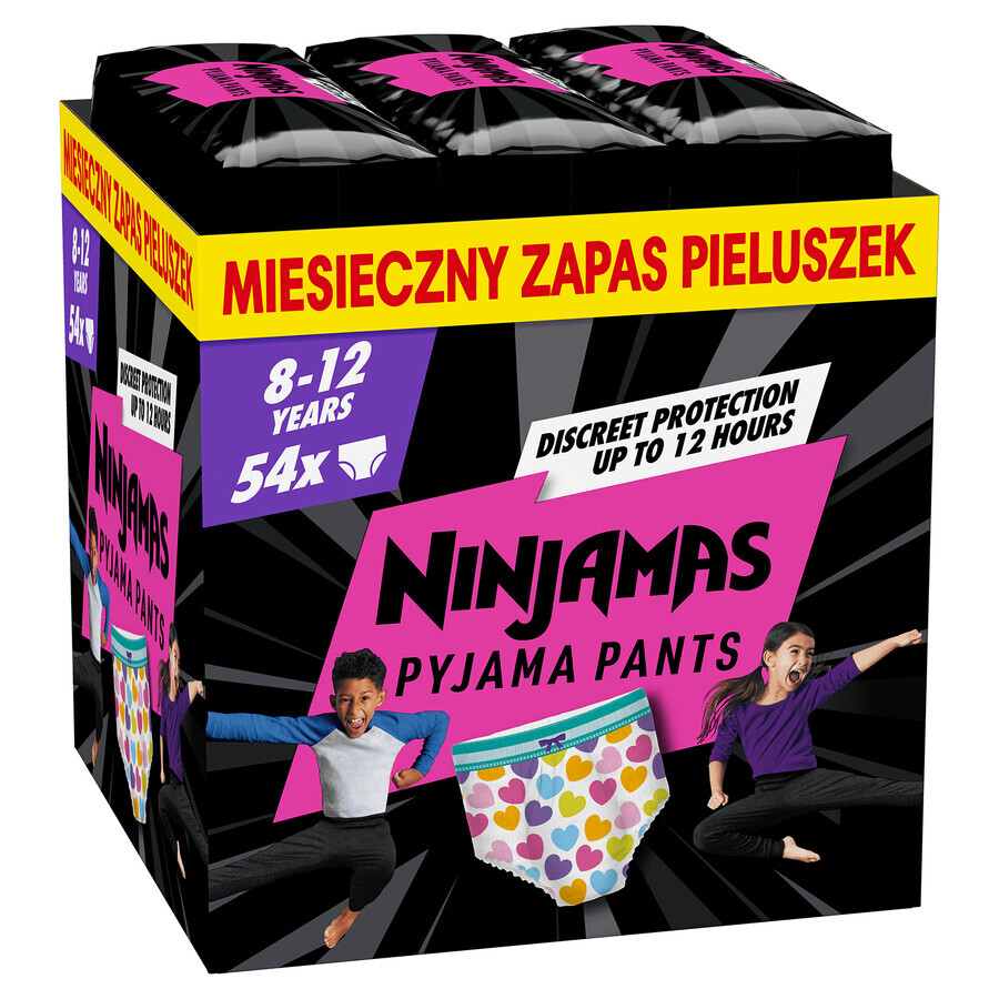 Pampers Ninjamas Pantaloni pijama, scutece pentru fete, 8-12 ani, 27-43 kg, 54 bucăți