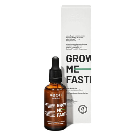 Veoli Botanica Grow Me Faster, loción acuosa estimulante y fortalecedora para el cuero cabelludo, 50 ml