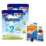 Humana ProBalance 2, opvolgmelk, na 6 maanden, 2 x 750 g + Benelife Vitamine D3, 5,5 ml gratis