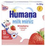 Humana Milk Minis Yoghurtdessert met aardbeiensmaak, na 8 maanden, 4 x 100 g