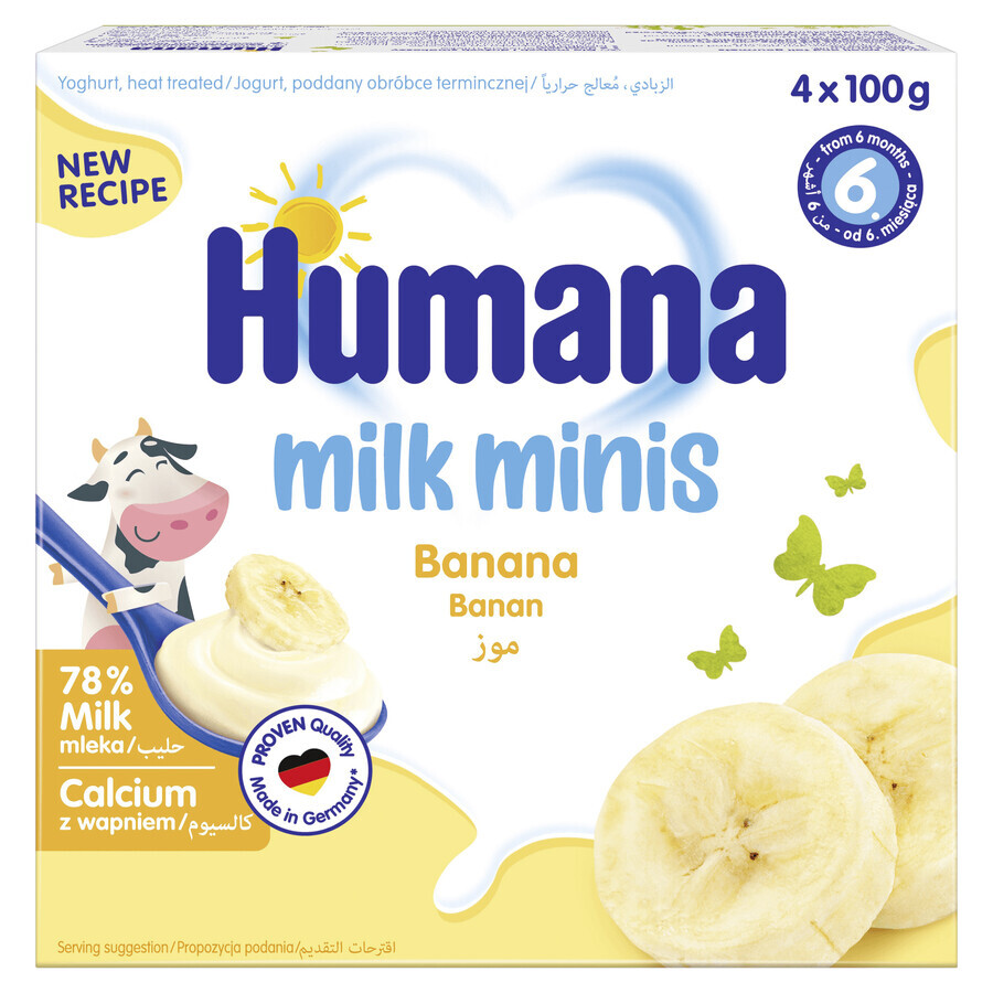 Humana Milk Minis Yoghurtdessert met bananensmaak, na 6 maanden, 4 x 100 g