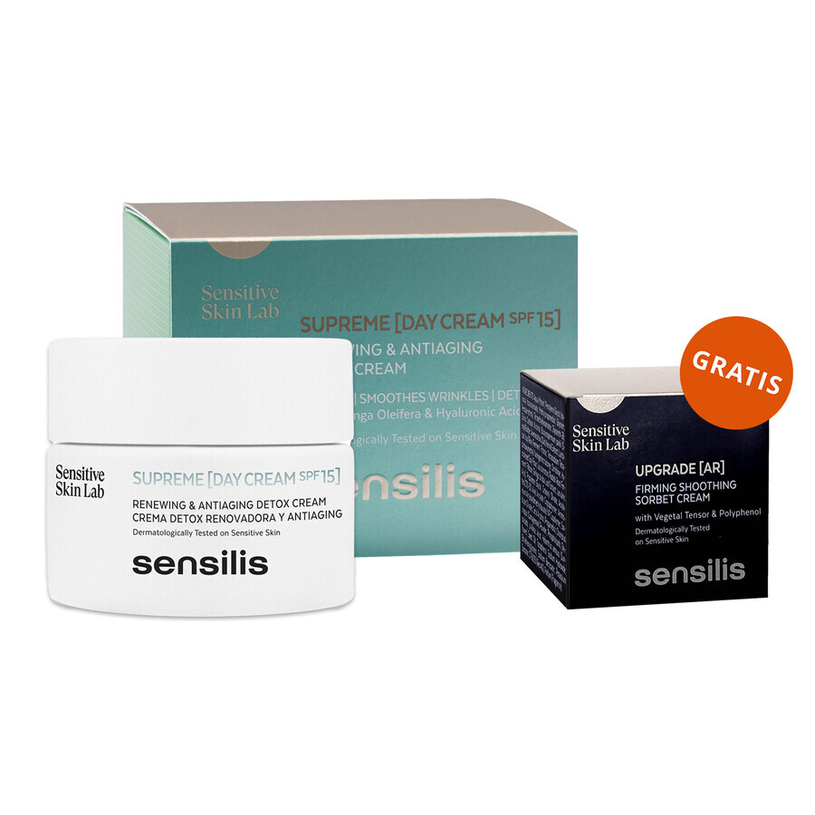 Sensilis Supreme, verjongende en regenererende dagcrème, SPF 15, 50 ml + Upgrade AR, verstevigende en verzachtende sorbetcrème, 5 ml gratis