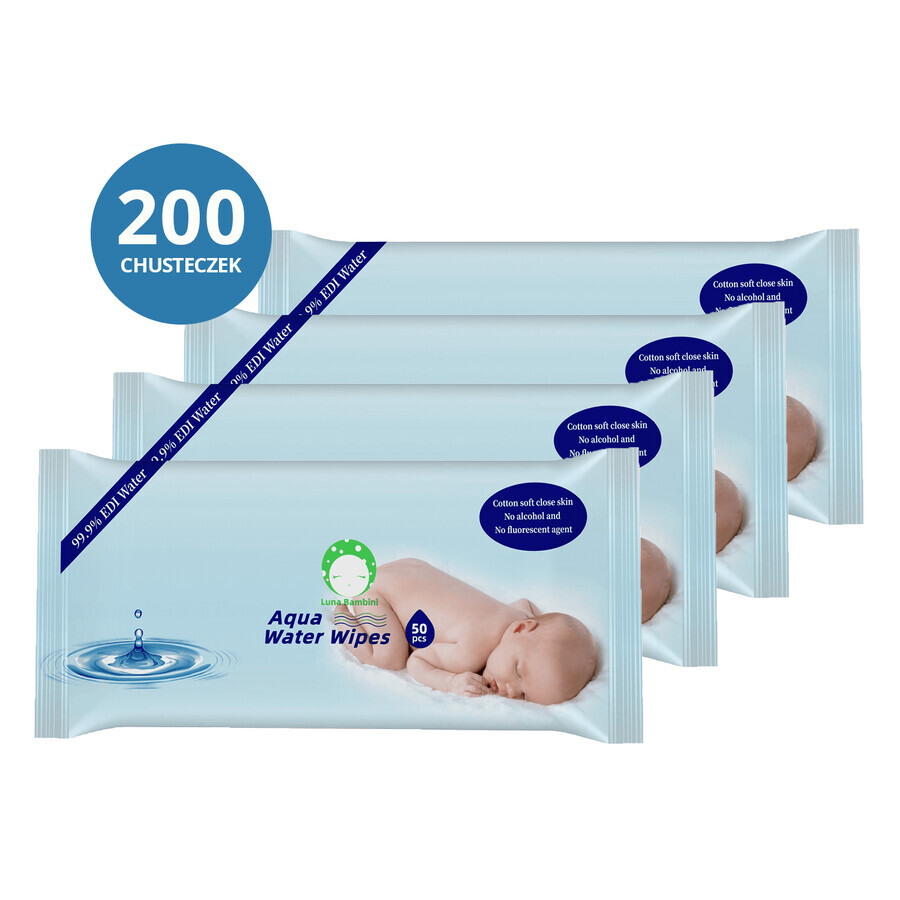 Luna Bambini Aqua Water Wipes set, vochtige doekjes, water, 4 x 50 stuks