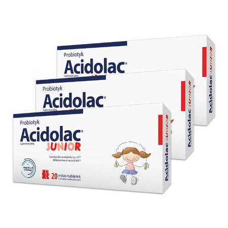 Acidolac Junior set, voor kinderen vanaf 3 jaar, aardbeiensmaak, 3 x 20 teddybeertabletten