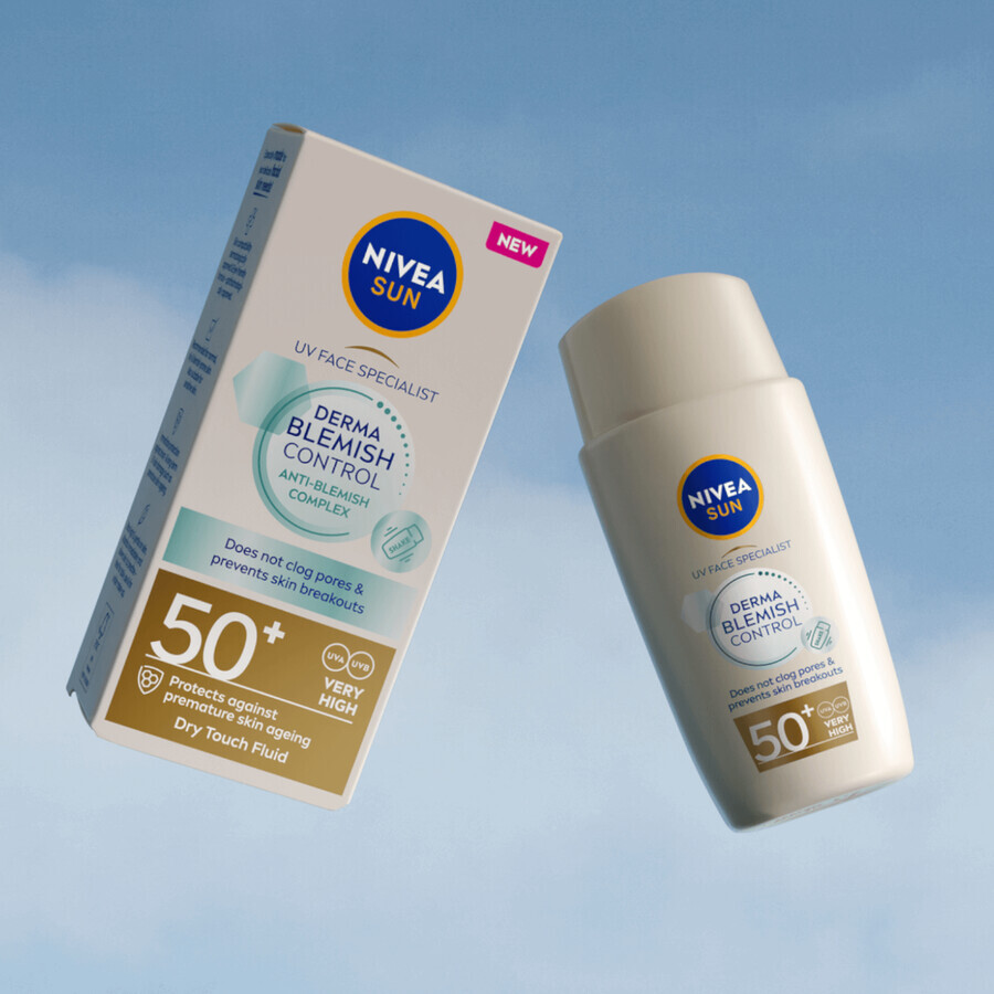 Nivea Sun Derma Skin Clear, fluid pentru față, SPF 50+, 40 ml