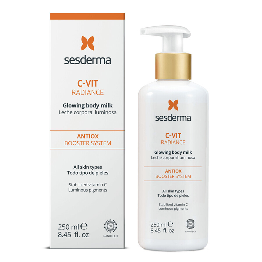 Set Sesderma, C-Vit Radiance, lapte de corp iluminator, 250 ml + Repaskin, spray de protecție solară transparent, SPF 50, 200 ml 