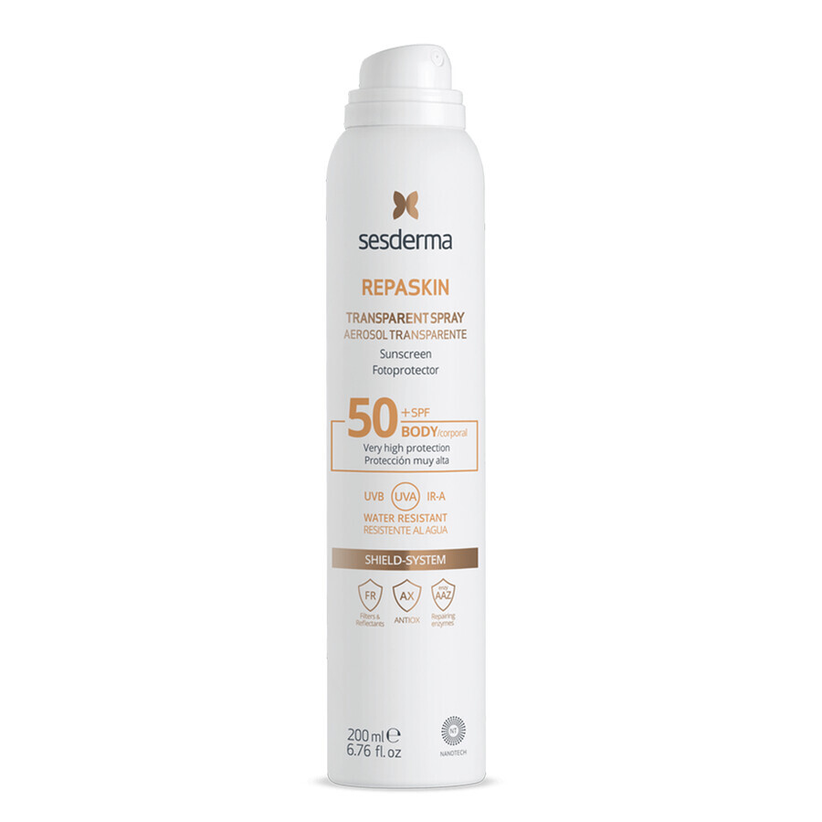 Set Sesderma, C-Vit Radiance, lapte de corp iluminator, 250 ml + Repaskin, spray de protecție solară transparent, SPF 50, 200 ml 