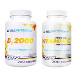 Allnutrition D3 2000 kit, 200 capsules + Vitamine C 1000 mg, 200 capsules 