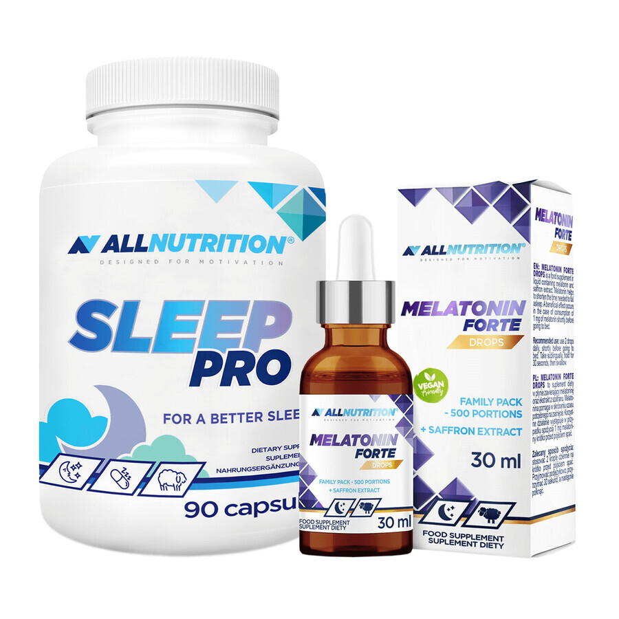 Set Allnutrition Melatonin Forte Drops, 30 ml + Sleep Pro, 90 cápsulas