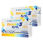 Set Omega 3 K2 + D3 di Allnutrition, olio di pesce 1000 mg + vitamina K 100 µg + vitamina D 2000 UI, 2 x 30 capsule