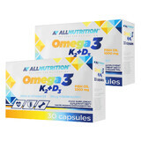 Allnutrition Omega 3 K2 + D3 set, visolie 1000 mg + vitamine K 100 µg + vitamine D 2000 IU, 2 x 30 capsules