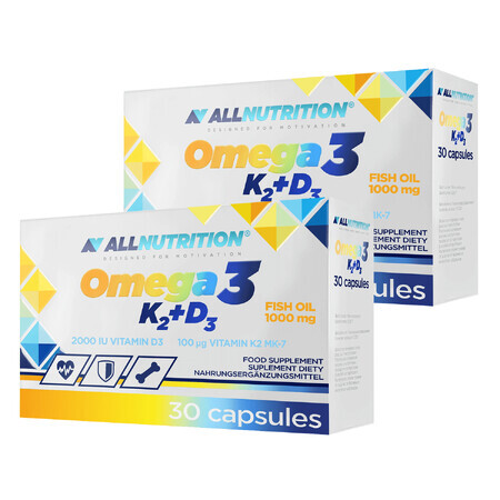 Set Omega 3 K2 + D3 di Allnutrition, olio di pesce 1000 mg + vitamina K 100 µg + vitamina D 2000 UI, 2 x 30 capsule