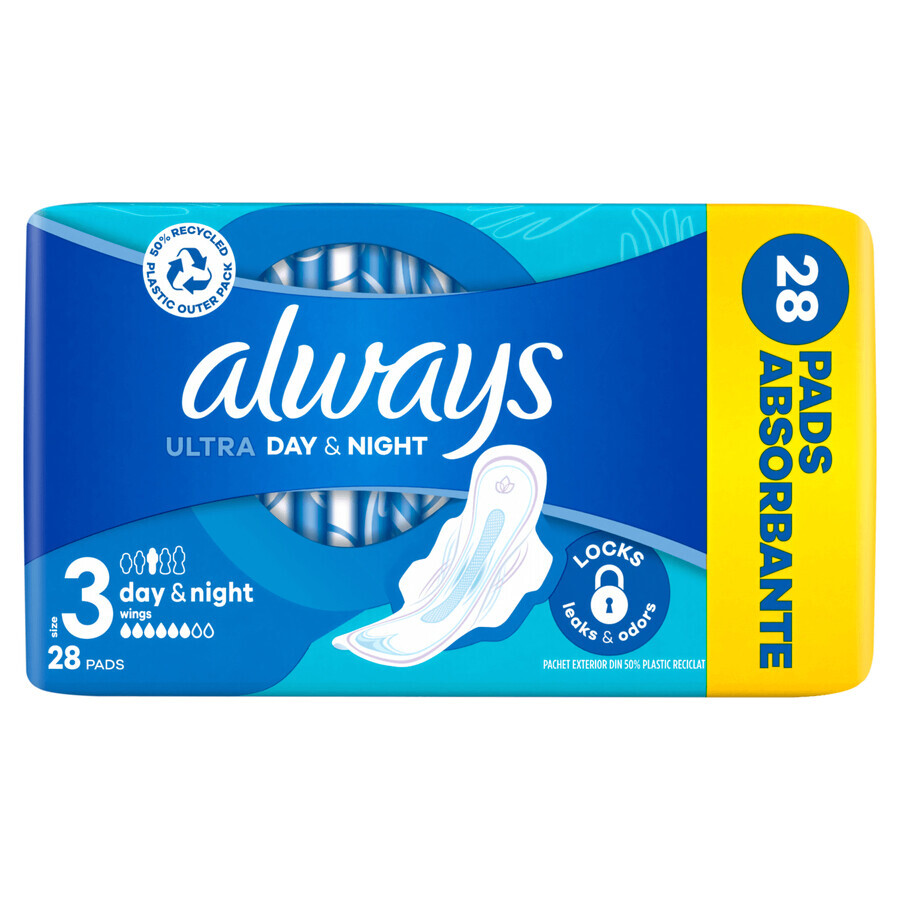 Always Ultra, maandverband met vleugels, maat 3, Dag &amp; Nacht, 28 stuks