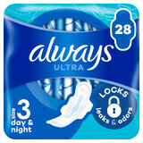 Always Ultra, maandverband met vleugels, maat 3, Dag &amp; Nacht, 28 stuks