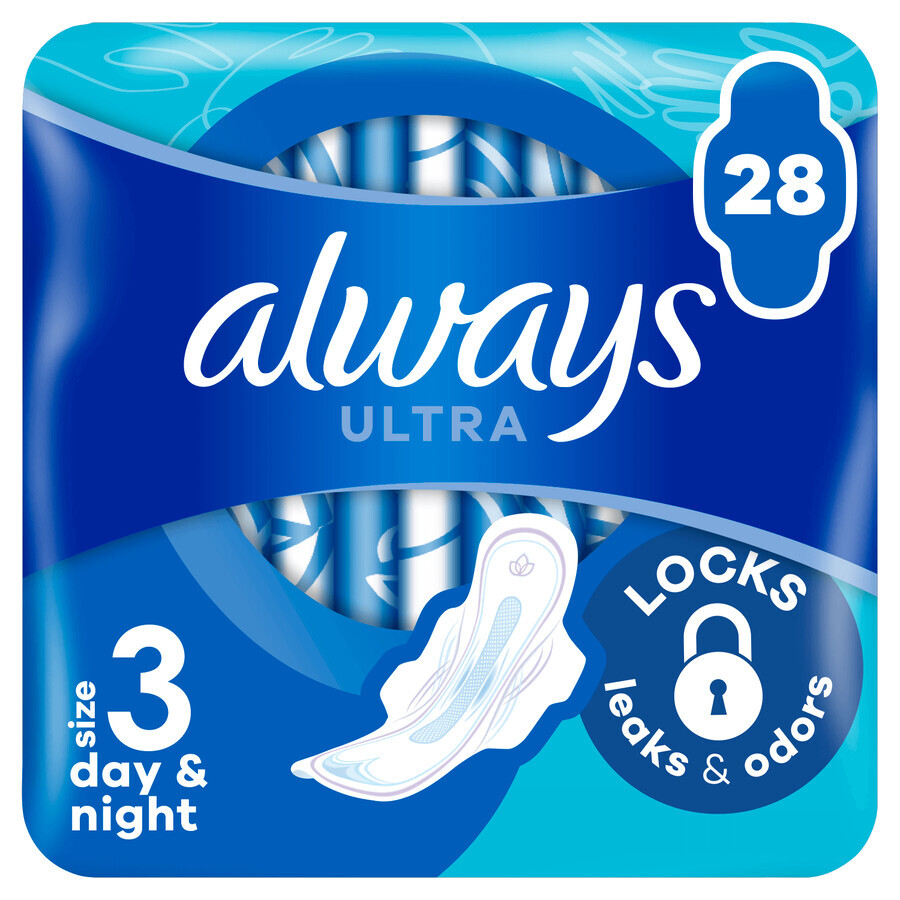 Always Ultra, maandverband met vleugels, maat 3, Dag &amp; Nacht, 28 stuks