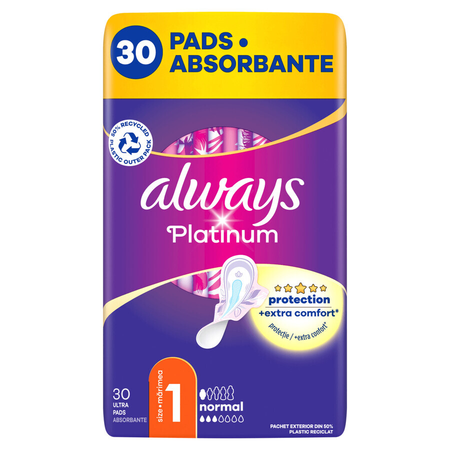 Always Platinum, șervețele sanitare cu aripi, mărimea 1, Normal, 30 buc