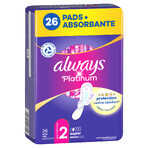 Always Platinum, serviettes hygiéniques avec ailettes, taille 2, Super, 26 pièces