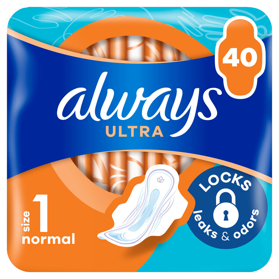 Always Ultra, maandverband met vleugels, maat 1, Normaal, 40 stuks