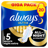 Always Ultra, maandverband met vleugels, maat 5, Secure Night Extra, 20 stuks