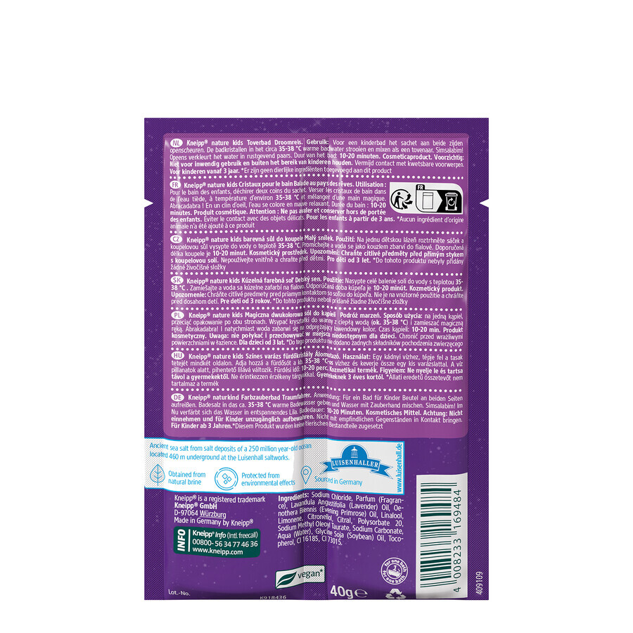 Kneipp Nature Kids Dream Journey, magisch tweekleurig badzout voor kinderen, lavendel, 2 x 20 g