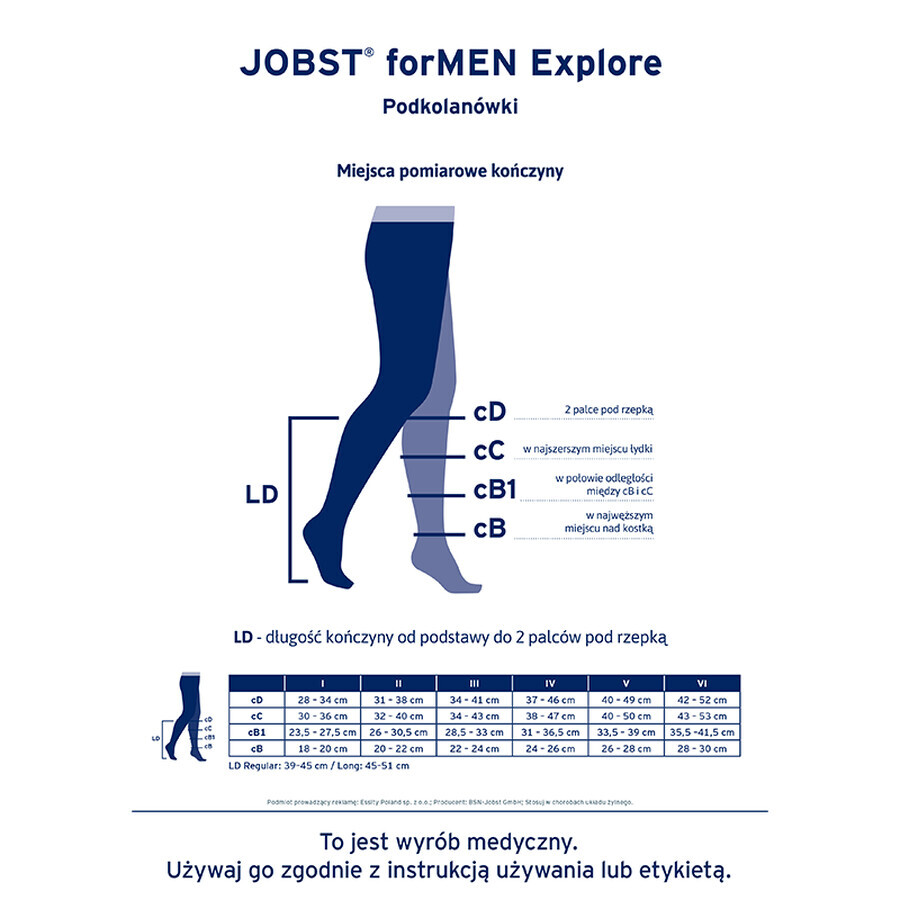 Jobst For Men Explore, compressie kniekousen, CCL2, gesloten teen, maat 3, zwart