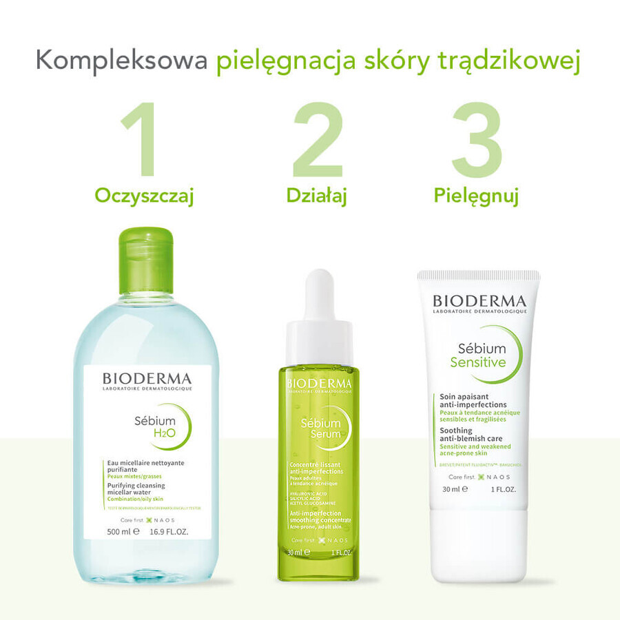 Set Bioderma Sebium, ser netezitor anti-îmbătrânire, 30 ml + loțiune micelară pentru ten gras, mixt, cu tendință acneică, 250 ml