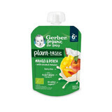 Gerber Organic Plant-Tastic Dessert in een tube, mango en perzik met kokosmousse, geen suiker toegevoegd, na 6 maanden, 80 g