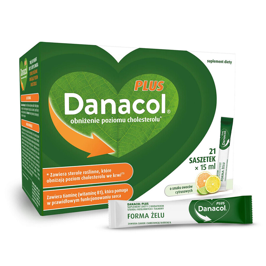 Danacol Plus, orale gel, citrussmaak, 15 ml x 21 sachets