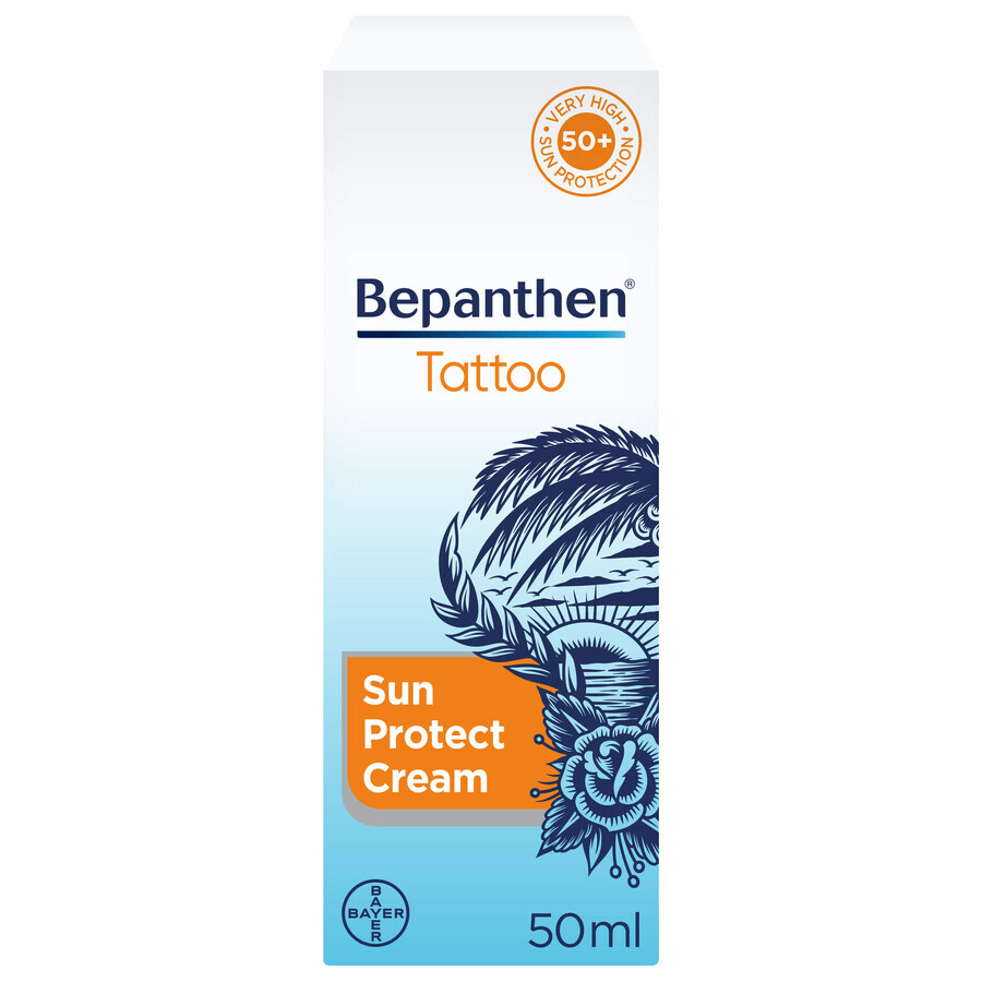 Bepanthen Tattoo, protezione solare per pelle tatuata, SPF50+, 50 ml