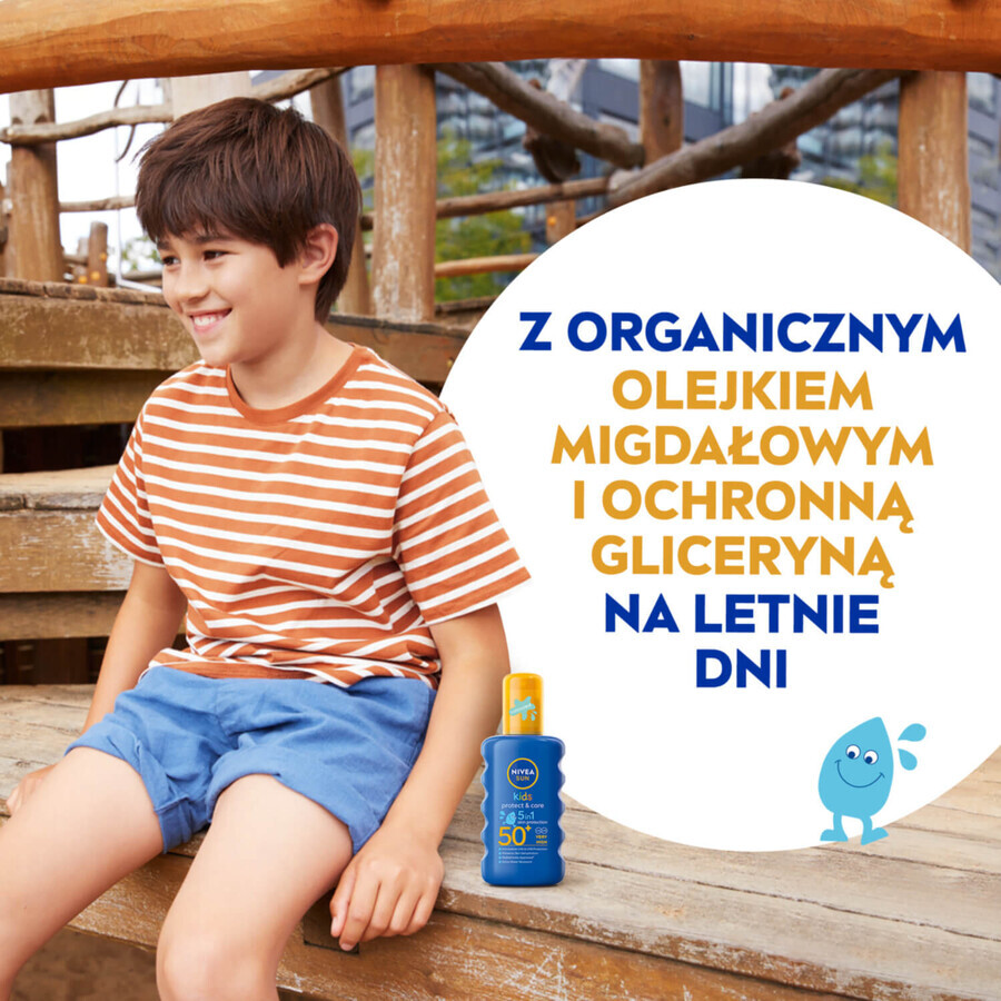 Nivea Sun Kids Protect &amp; Care Set, Spray de protecție pentru copii, SPF 50+, 200 ml + Cremă de protecție pentru față, SPF 50, 50 ml + Loțiune de protecție solară, SPF 30, 30 ml gratuit