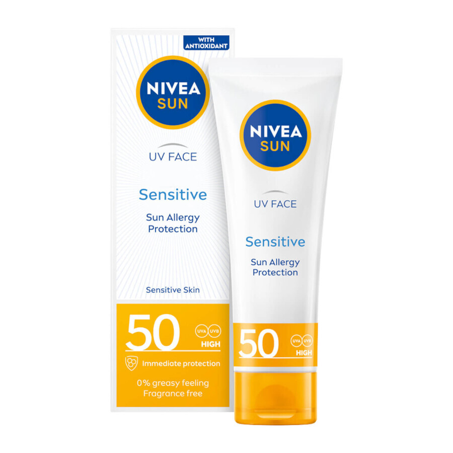 Nivea Sun Kids Protect &amp; Care Set, Spray de protecție pentru copii, SPF 50+, 200 ml + Cremă de protecție pentru față, SPF 50, 50 ml + Loțiune de protecție solară, SPF 30, 30 ml gratuit