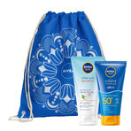 Set Nivea Sun Protect &amp; Moisture, loțiune solară ultrahidratantă, SPF 50+, 150 ml + gel-cremă calmant după plajă, 175 ml + rucsac gratuit