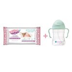 Kinder by Nature set, vochtige doekjes, 56 stuks + B.Box, fles met rietje, Gelato Pistacho, 240 ml