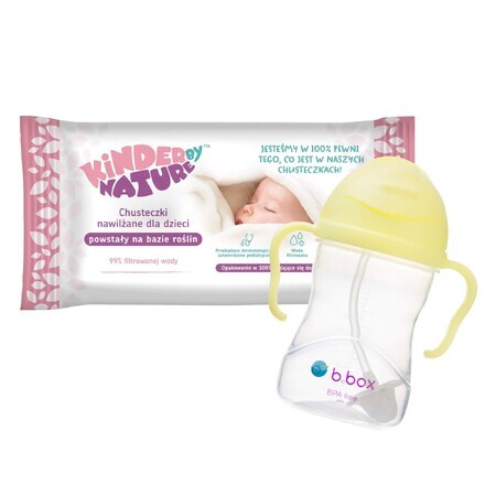 Set Kinder by Nature, șervețele umede, 56 bucăți + B.Box, sticlă cu pai, Gelato Banana Split, 240 ml