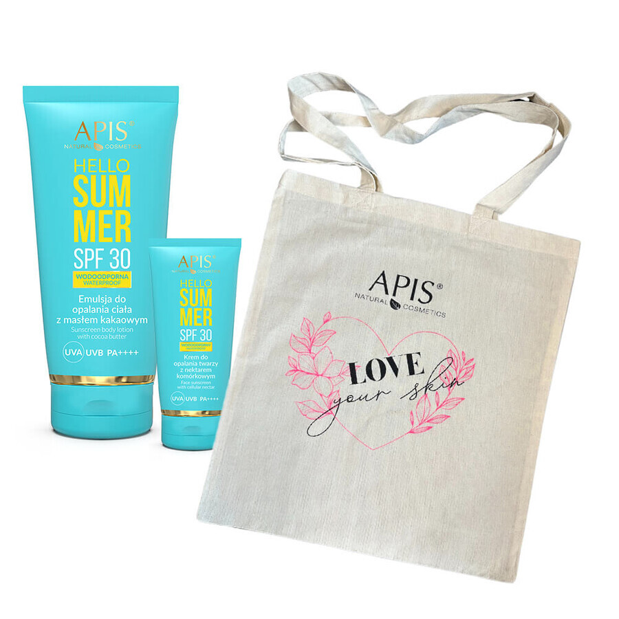 Apis Hello Summer Set Cocoa Butter Beach Emulsion SPF 30 200ml + Face Beach Cream SPF 30 50ml + Free Love Your Skin Bag