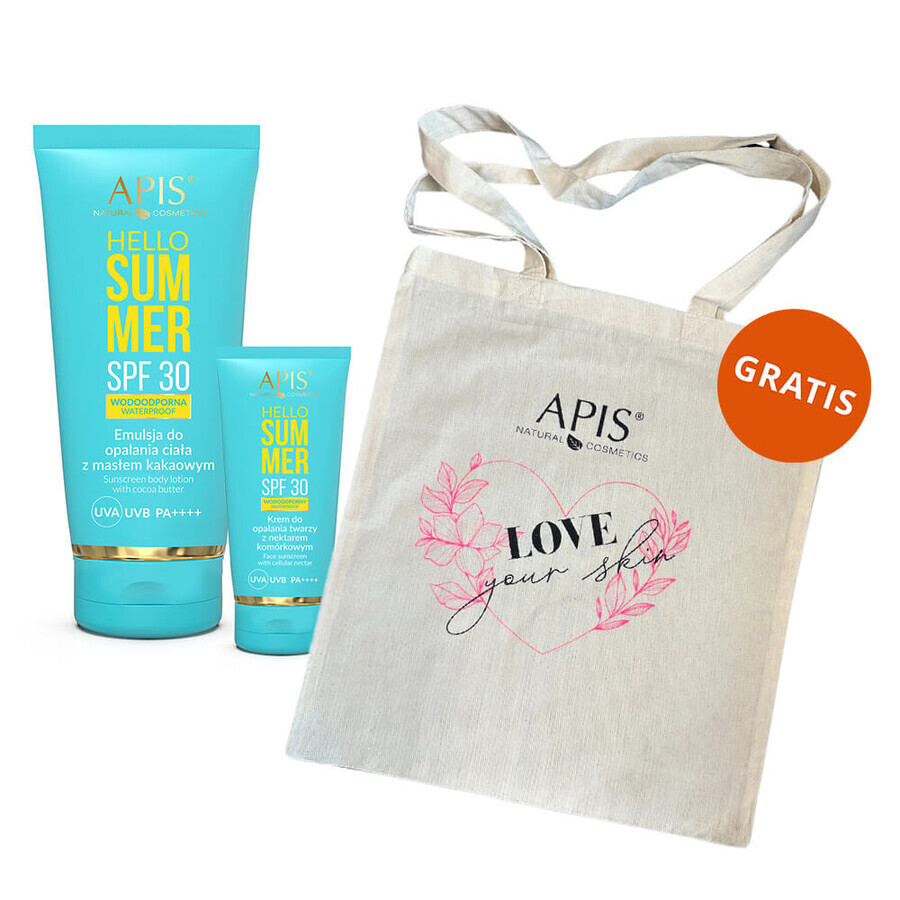 Apis Hello Summer Set Cocoa Butter Beach Emulsion SPF 30 200ml + Face Beach Cream SPF 30 50ml + Free Love Your Skin Bag