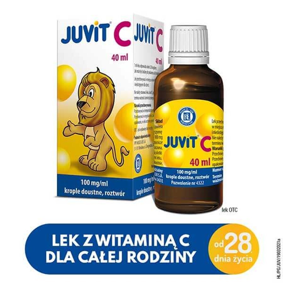 Juvit C 100 mg/ml, orale druppels voor kinderen vanaf 28 dagen, 40 ml