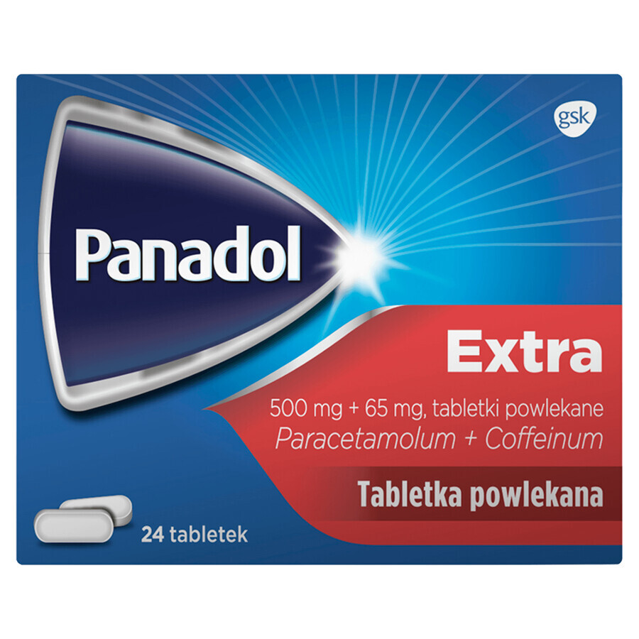 Panadol Extra 500 mg + 65 mg, 24 film-coated tablets